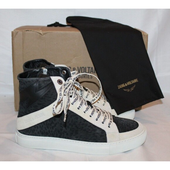 Zadig & Voltaire Women's High Flash Leo Suede Sneakers Black NIB Sz EU 39 US 8 - Picture 1 of 9
